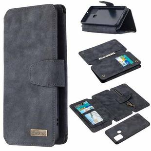 For Samsung Galaxy A21s Detachable Frosted Magnetic Horizontal Flip Leather Case with Card Slots & Holder & Zipper Wallet & Photo Frame(Black Blue)