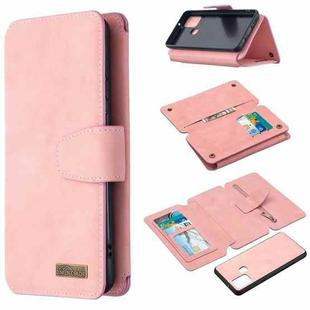 For Samsung Galaxy A21s Detachable Frosted Magnetic Horizontal Flip Leather Case with Card Slots & Holder & Zipper Wallet & Photo Frame(Pink)
