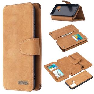 For Samsung Galaxy A21s Detachable Frosted Magnetic Horizontal Flip Leather Case with Card Slots & Holder & Zipper Wallet & Photo Frame(Brown)