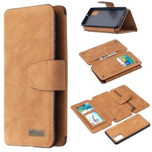 For Samsung Galaxy A41 Detachable Frosted Magnetic Horizontal Flip Leather Case with Card Slots & Holder & Zipper Wallet & Photo Frame(Brown)