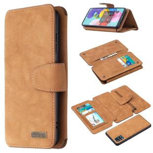 For Samsung Galaxy A51 Detachable Frosted Magnetic Horizontal Flip Leather Case with Card Slots & Holder & Zipper Wallet & Photo Frame(Brown)