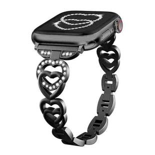 For Apple Watch 38 / 40 / 41 / S10 42mm xDfind Double Heart Diamond Metal Watch Band(Black)