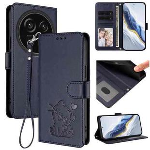 For Sharp Aquos R9 Pro Embossed Heart Cat Leather Phone Case with Strap(Blue)