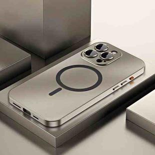 For iPhone 15 Pro Max Spring Buckle MagSafe Magnetic Metal Phone Case(Titanium)