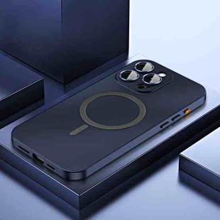 For iPhone 15 Pro Spring Buckle MagSafe Magnetic Metal Phone Case(Titanium Blue)