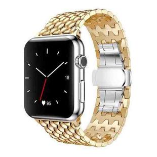 For Apple Watch 42 / 44 / 45 / 46 / 49mm xDfind Dragon Texture Metal Watch Band(Gold)