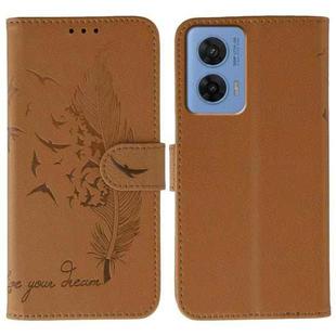 For Motorola G96 5G Feather Pattern Litchi Texture Leather Phone Case(Brown)