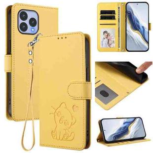 For Wiko T60 / Cubot P80 Embossed Heart Cat Leather Phone Case with Hand Strap(Yellow)