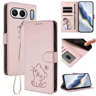For OnePlus Nord 4 5G Embossed Heart Cat Leather Phone Case with Hand Strap(Pink)