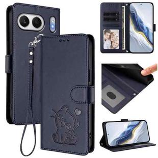 For OnePlus Nord 4 5G Embossed Heart Cat Leather Phone Case with Hand Strap(Blue)