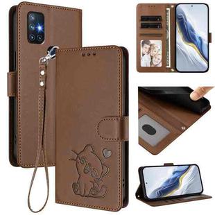 For OnePlus Nord N10 5G Embossed Heart Cat Leather Phone Case with Hand Strap(Brown)