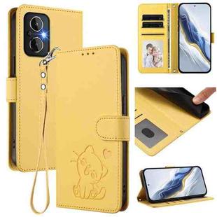 OnePlus Nord N20 5G Embossed Heart Cat Leather Phone Case with Hand Strap(Yellow)