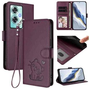 For OnePlus Nord N30 SE 5G Embossed Heart Cat Leather Phone Case with Hand Strap(Dark Purple)