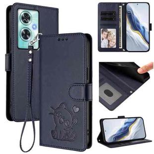 For OnePlus Nord N30 SE 5G Embossed Heart Cat Leather Phone Case with Hand Strap(Blue)