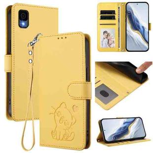 For TCL 30Z / T602DL / 30 LE / T602DL Embossed Heart Cat Leather Phone Case with Hand Strap(Yellow)
