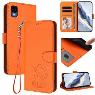 For TCL 30Z / T602DL / 30 LE / T602DL Embossed Heart Cat Leather Phone Case with Hand Strap(Orange)