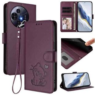 For TCL 50 Pro NxtPaper / 50 NxtPaper 5G Embossed Heart Cat Leather Phone Case with Hand Strap(Dark Purple)