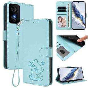 For TCL 50 SE / 40 NxtPaper 4G Embossed Heart Cat Leather Phone Case with Hand Strap(Mint Green)