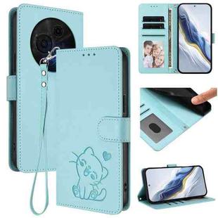 For TCL 60 NxtPaper Embossed Heart Cat Leather Phone Case with Hand Strap(Mint Green)