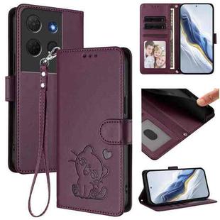 For TCL 503 Embossed Heart Cat Leather Phone Case with Hand Strap(Dark Purple)