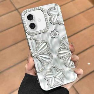 For iPhone 16 Plus Flower Crystal Diamond TPU Phone Case(Silver)