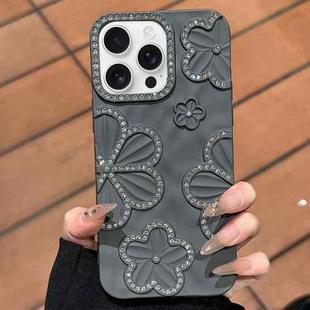 For iPhone 15 Pro Flower Crystal Diamond TPU Phone Case(Black)
