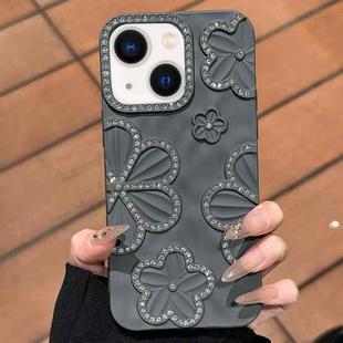 For iPhone 15 Flower Crystal Diamond TPU Phone Case(Black)