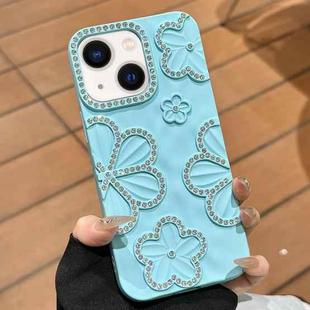 For iPhone 14 Plus Flower Crystal Diamond TPU Phone Case(Blue)