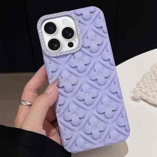 For iPhone 15 Pro Max Oil-sprayed 3D Flower Diamond TPU Phone Case(Light Purple)