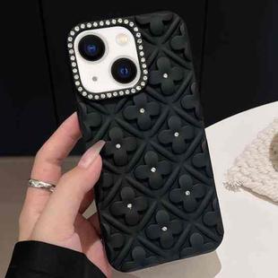 For iPhone 15 Oil-sprayed 3D Flower Diamond TPU Phone Case(Black)