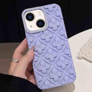 For iPhone 15 Oil-sprayed 3D Flower Diamond TPU Phone Case(Light Purple)
