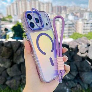 For iPhone 17 Pro Max Gradient Discolor MagSafe Phone Case with Holder / Wrist Strap(Purple)