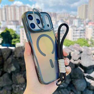 For iPhone 17 Pro Max Gradient Discolor MagSafe Phone Case with Holder / Wrist Strap(Black)