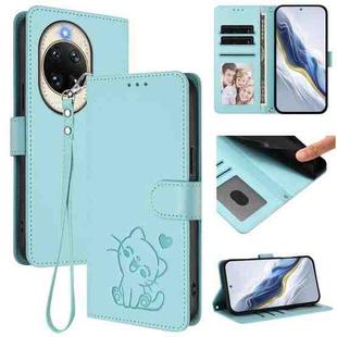 For Huawei nova 14 Embossed Heart Cat Leather Phone Case with Strap(Mint Green)