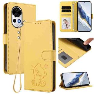 For Huawei nova 13 / nova 12 Embossed Heart Cat Leather Phone Case with Strap(Yellow)