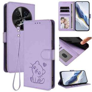 For Huawei nova 13i / nova 12i Global Embossed Heart Cat Leather Phone Case with Strap(Light Purple)