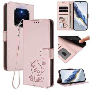 For Honor GT Pro Embossed Heart Cat Leather Phone Case with Hand Strap(Pink)