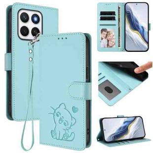 For Honor X8c 4G Embossed Heart Cat Leather Phone Case with Hand Strap(Mint Green)