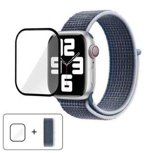 For Apple Watch Series 10 42mm Basic Nylon Loop Watch Band with 3D Curved Film(Storm Blue)