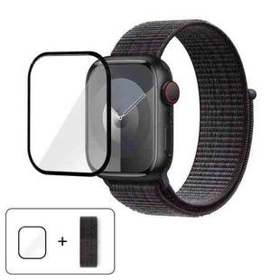 For Apple Watch Series 10 42mm Basic Nylon Loop Watch Band with 3D Curved Film(Black Blue)