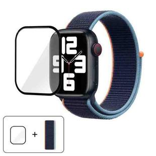 For Apple Watch Series 41mm Basic Nylon Loop Watch Band with 3D Curved Film(Dark Navy Blue)