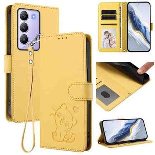 For vivo Y100 4G IDN / V30 Lite 4G / V30 SE Embossed Heart Cat Leather Phone Case with Strap(Yellow)