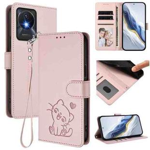 For vivo Y02 / Y02A / Y02t / Y11 2023 Embossed Heart Cat Leather Phone Case with Strap(Pink)