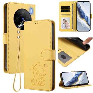 For vivo X100 Pro / vivo X100s Pro Embossed Heart Cat Leather Phone Case with Strap(Yellow)