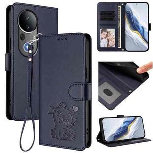 For vivo S20 Pro Embossed Heart Cat Leather Phone Case with Strap(Blue)