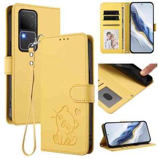 For vivo S18 / S18 Pro / V30 / V30 Pro Embossed Heart Cat Leather Phone Case with Strap(Yellow)