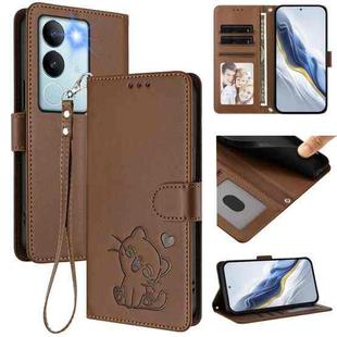 For vivo S17 / S17 Pro / S17t / V29 / V29 Pro Embossed Heart Cat Leather Phone Case with Strap(Brown)