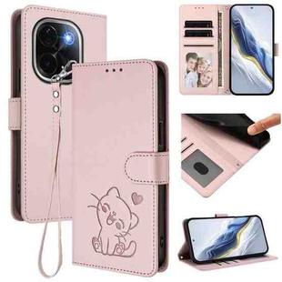 For vivo iQOO Z9s Pro / vivo T3 Pro 5G Embossed Heart Cat Leather Phone Case with Strap(Pink)