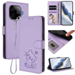 For vivo iQOO Z9 / iQOO Z9 Turbo Embossed Heart Cat Leather Phone Case with Strap(Light Purple)