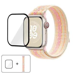 For Apple Watch Series 10 46mm Nylon Loop Watch Band with 3D Curved Film(Starlight Pink)